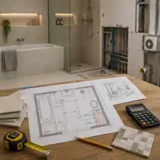 План ремонту ванної кімнати зі схемою сантехніки, плитки, труб і розеток