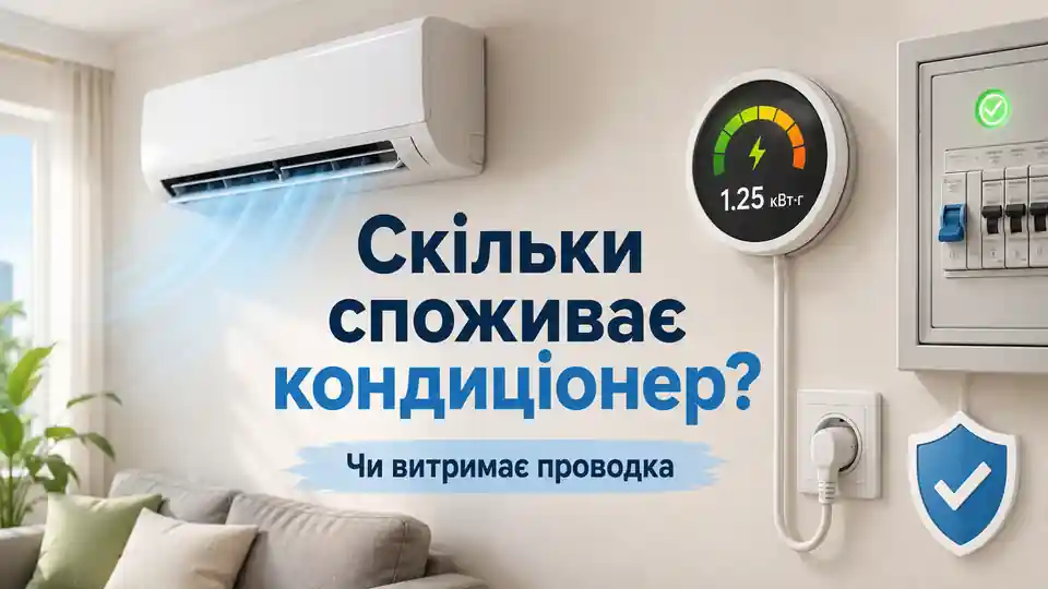 Настінний кондиціонер, лічильник електроенергії, розетка та квартирний електрощиток