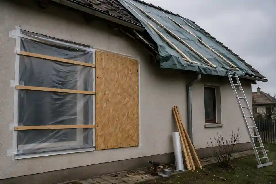 Тимчасове закриття вибитих вікон і пошкодженого даху до основного ремонту