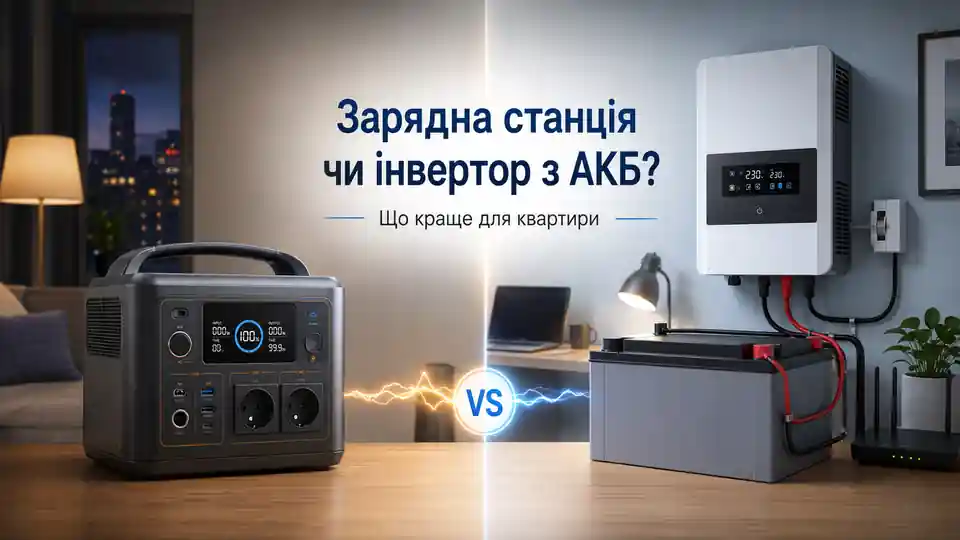 Зарядна станція та інвертор з акумулятором для резервного живлення квартири