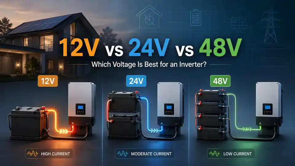 Comparison of 12V, 24V and 48V battery systems connected to home backup inverters