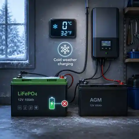 Home backup battery in a cold utility space with temperature monitoring