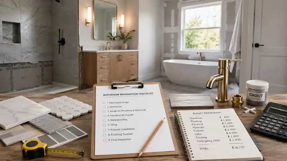 Bathroom renovation checklist covering costs, materials and the correct work order