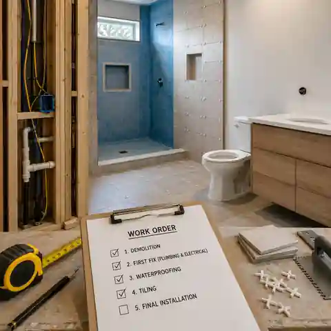 Bathroom renovation work order from demolition and first fix to waterproofing, tiling and final installation