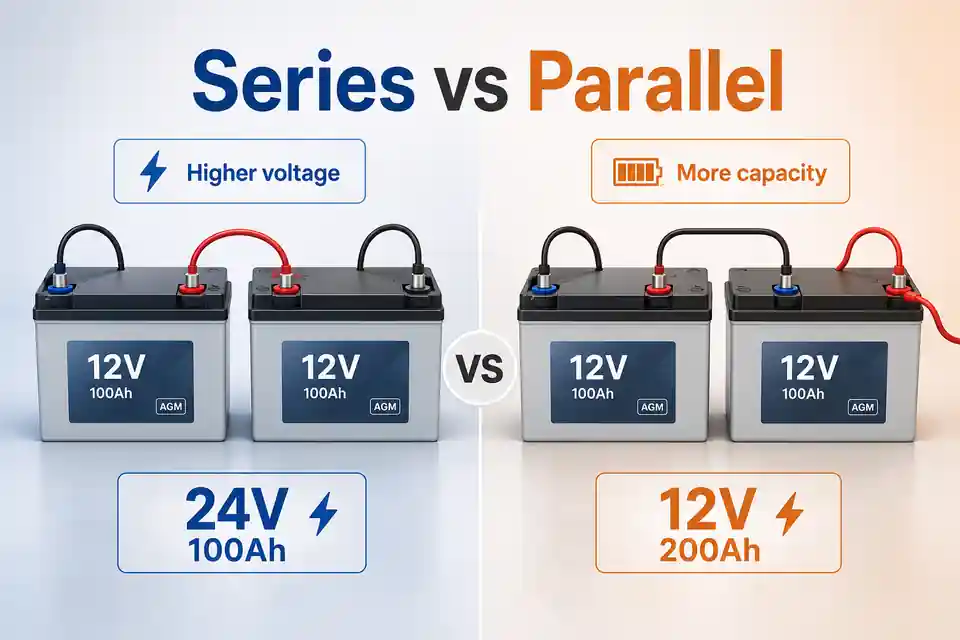 Series and parallel battery connections compared for a home inverter system