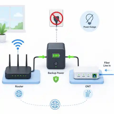 Power chain showing an optical network terminal feeding a Wi-Fi router