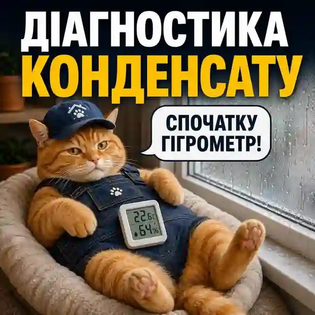 Покрокова перевірка конденсату на пластиковому вікні за допомогою гігрометра