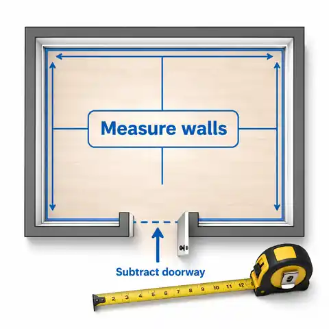 Simple room plan with individual baseboard wall sections and doorway deductions marked