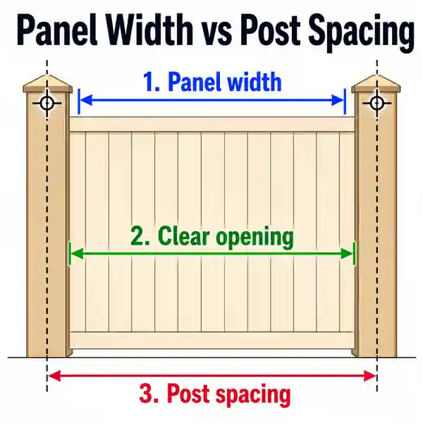 Fence panel comparison showing panel width, post width and centre-to-centre spacing
