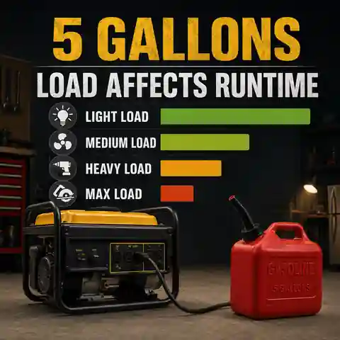 Five-gallon generator runtime comparison at 25, 50, 75 and 100 percent load