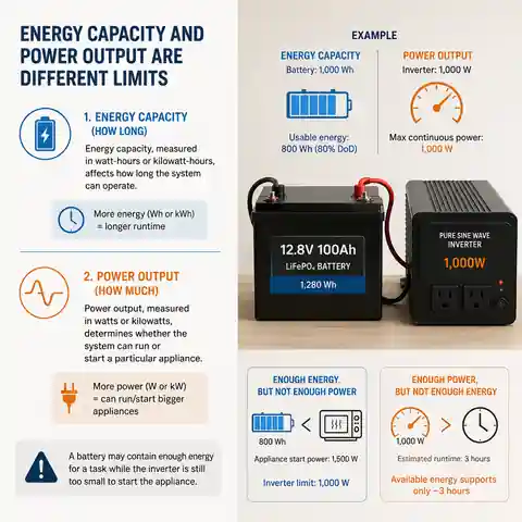 Battery energy capacity compared with inverter power output