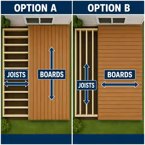 Comparison of deck-board directions with joists perpendicular to the boards