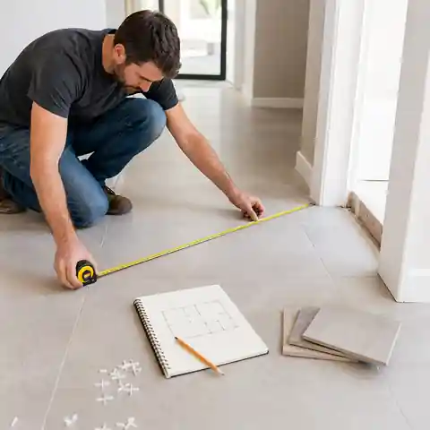 Measuring the length and width of a floor before calculating tile quantity
