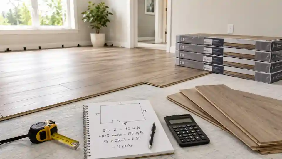 Calculating how many packs of laminate flooring are needed for a room