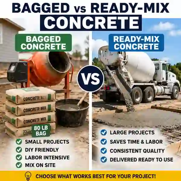 Bagged concrete mixer compared with ready mix truck for a concrete slab