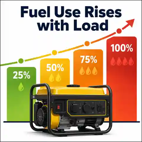 Generator fuel consumption curve at 25, 50, 75 and 100 percent electrical load