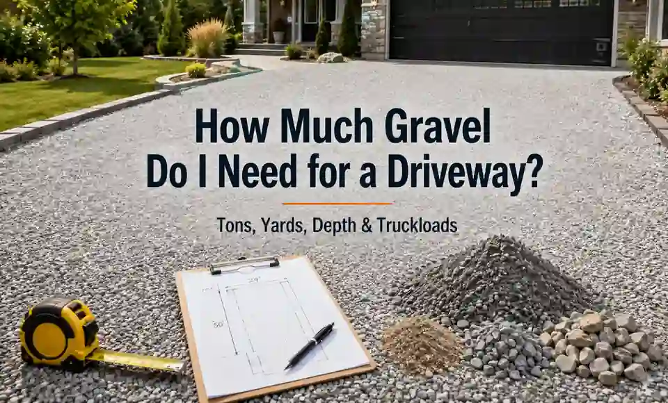 Gravel driveway planning with measuring tape, gravel layers and delivery quantities