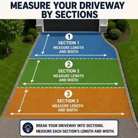 Irregular driveway divided into smaller measured sections
