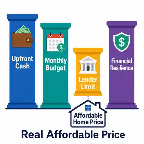Four home affordability ceilings for upfront cash, monthly budget, lender limit and financial resilience