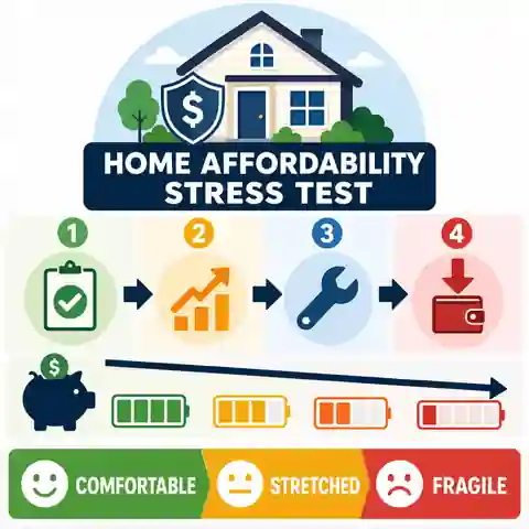 Home affordability stress test showing higher costs, lower income, repairs and remaining monthly buffer