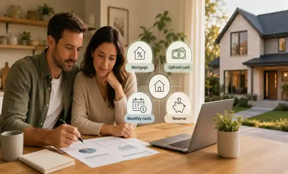Home affordability plan comparing purchase price, mortgage payment, upfront costs, monthly costs and emergency reserve