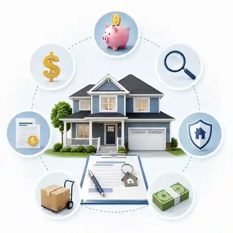 US home-buying budget separating down payment, closing costs, inspection, insurance, moving costs and cash reserve