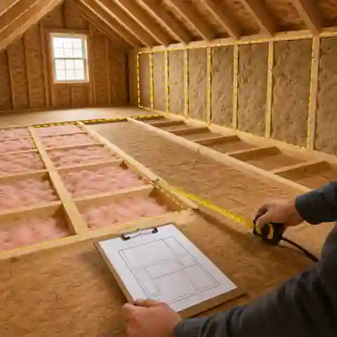 Attic and wall surfaces divided into measured insulation zones