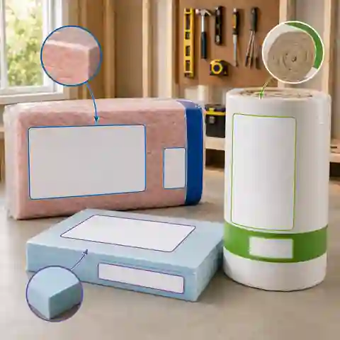 Insulation packaging showing thickness, R-value, batt size and package coverage