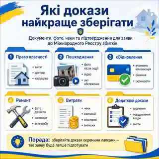 Документи, фото, чеки та докази для заяви до Міжнародного Реєстру збитків