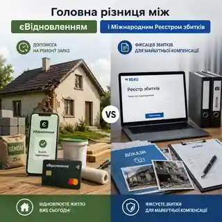 Порівняння єВідновлення та Міжнародного Реєстру збитків для пошкодженого житла