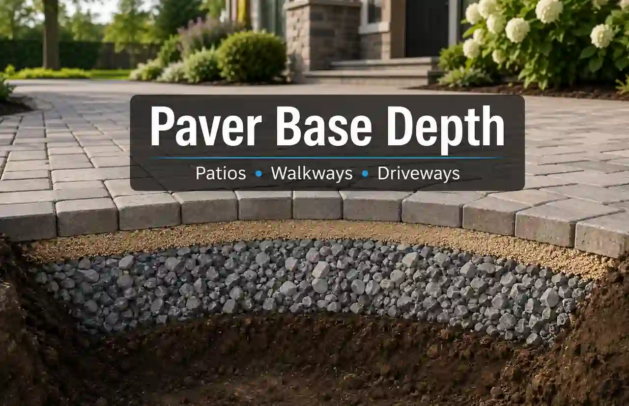 Paver patio walkway and driveway cross sections showing pavers bedding sand compacted aggregate and subgrade