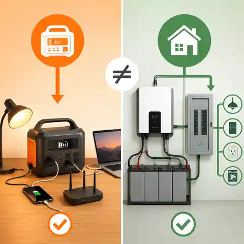 Portable power station safely powering individual appliances compared with a fixed inverter system connected through transfer equipment