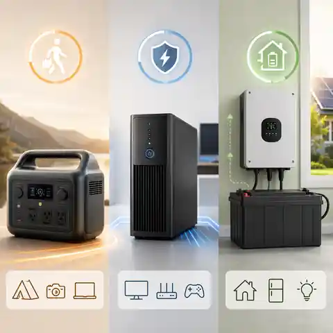 UPS prioritising uninterrupted power, portable power station prioritising mobility, and inverter system prioritising expansion