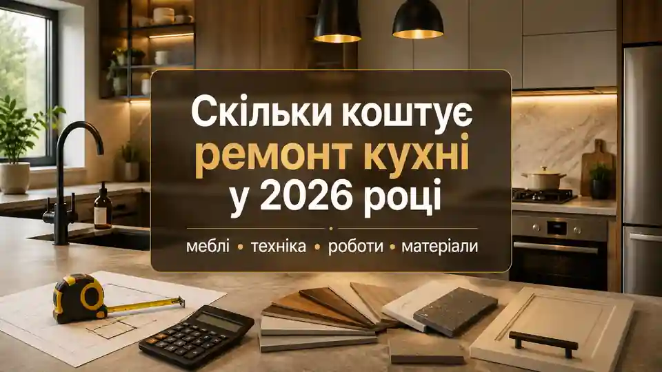 Кошторис ремонту кухні у 2026 році з меблями, технікою, роботами та матеріалами