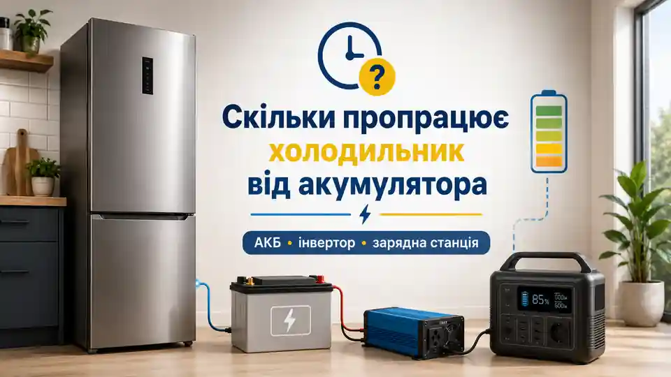 Холодильник працює від акумулятора через інвертор і від зарядної станції