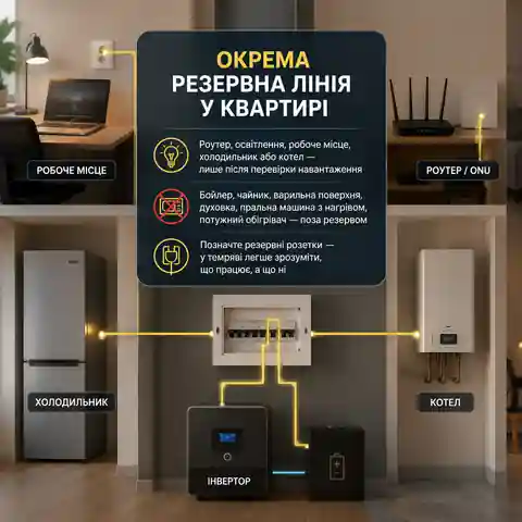 Окрема резервна лінія для роутера світла холодильника і котла у квартирі