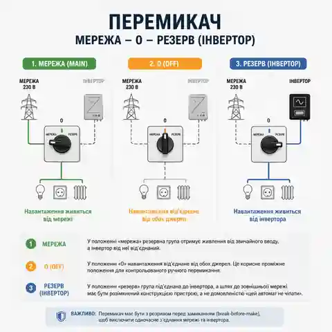 Концепція перемикача мережа нуль інвертор для резервної лінії квартири