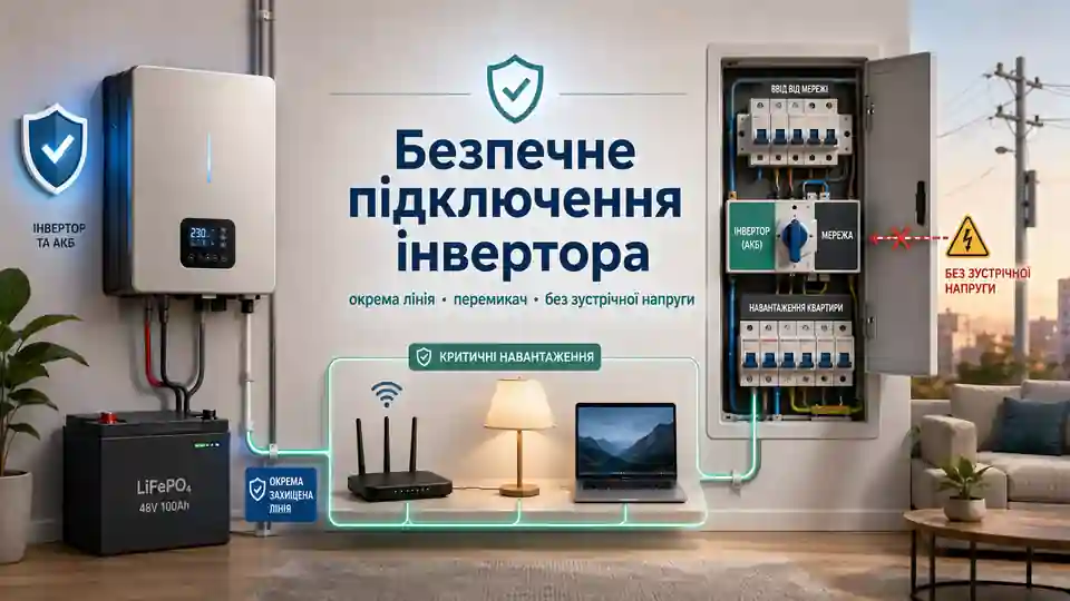 Безпечне резервне живлення квартири від інвертора через окрему лінію та перемикач джерела