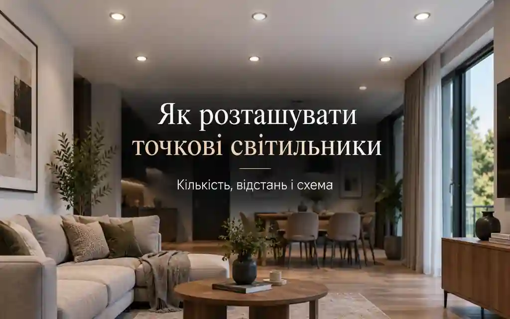 Схема розташування точкових світильників на стелі з рівними відстанями між світильниками