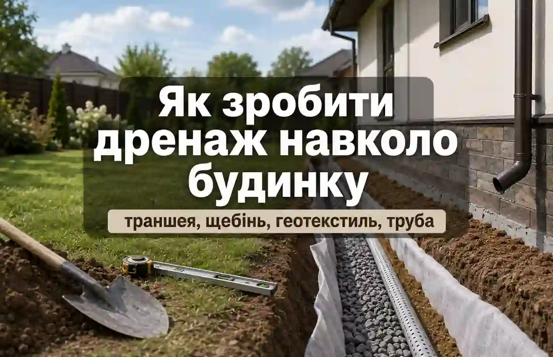 Дренаж навколо будинку під час монтажу: траншея, щебенева обсипка та дренажна труба