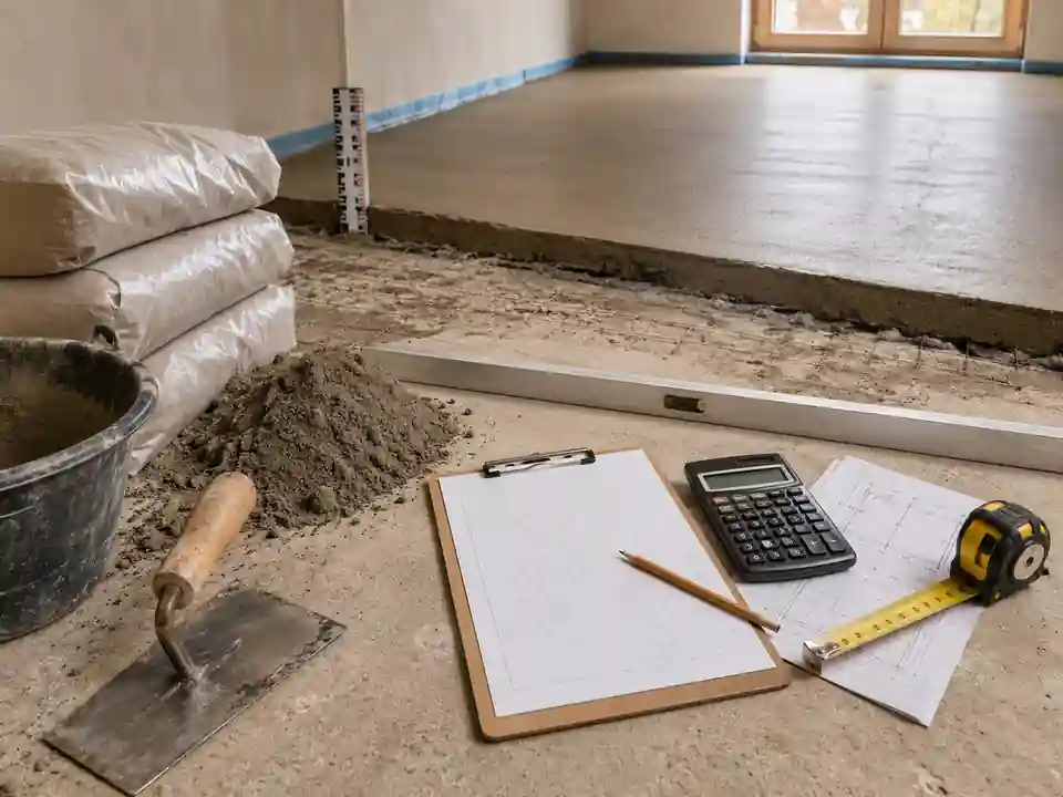 Floor Screed Calculator — Volume, Dry Mix Weight and Bags Needed