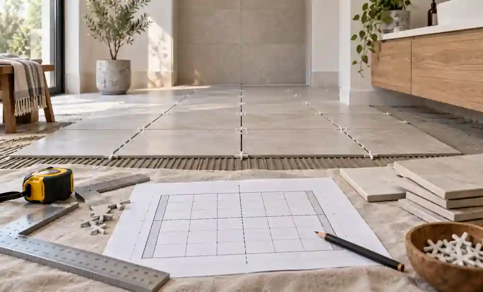 Tile Layout Calculator — Centered Grid, Edge Cuts & Grout