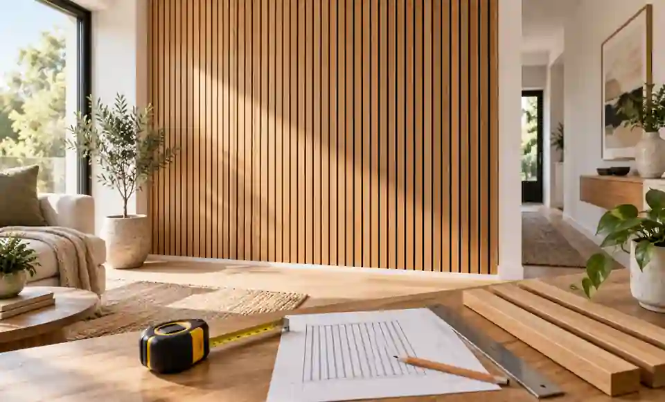 Wood Slat Wall Calculator — Slat Spacing, Count & Cut List